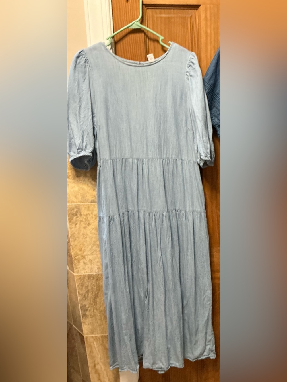 Old Navy Light Blue Midi Tiered Puff Sleeve Dress